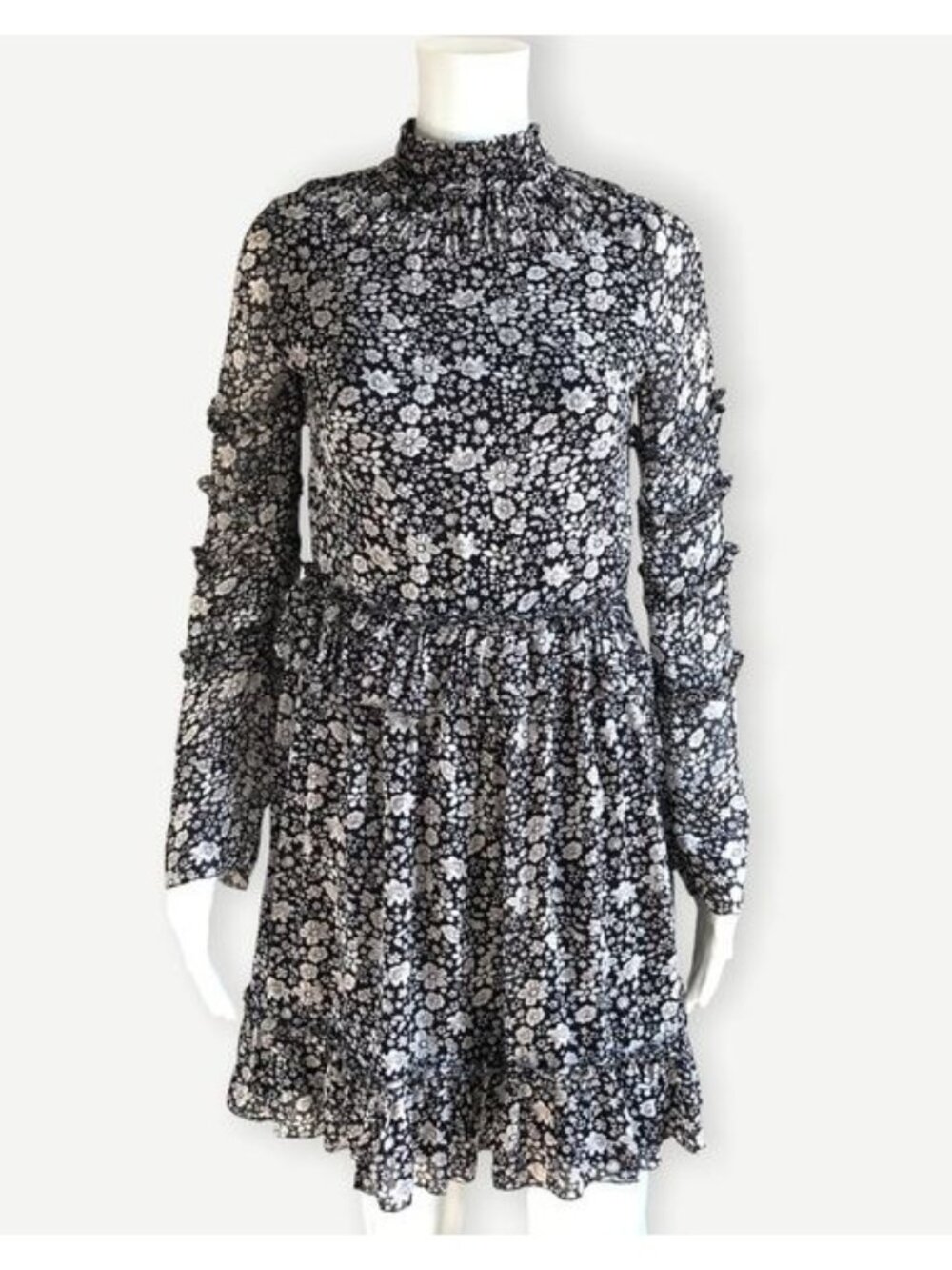LOVE SAM High Ruched Neck Long Sleeve Dress - XS